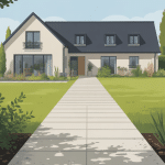 Vue allée carrossable gravier sans stabilisateur paysagée