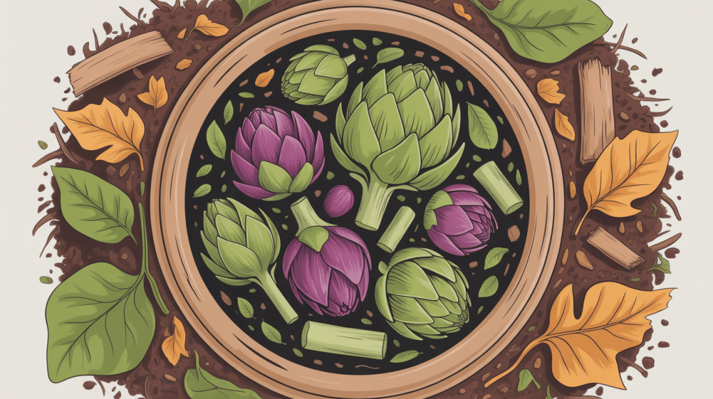 Compost artichaut feuilles tiges matières sèches