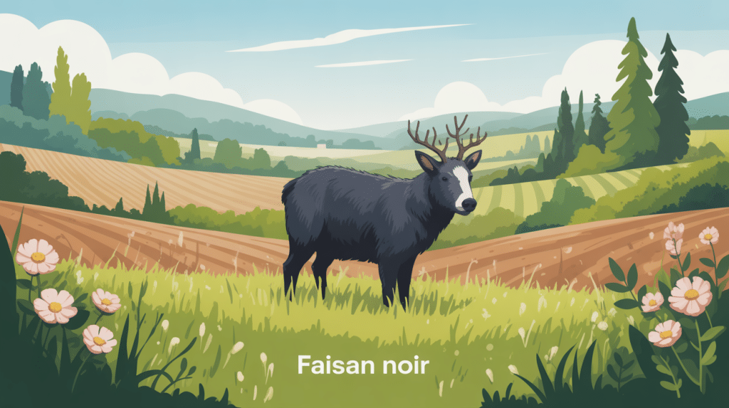 illustration faisan noir dans paysage français