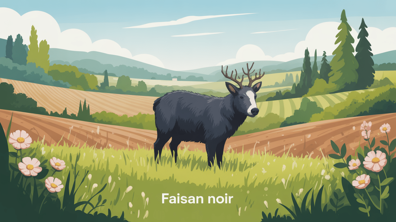 illustration faisan noir dans paysage français