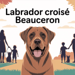 labrador croisé beauceron dans jardin familial
