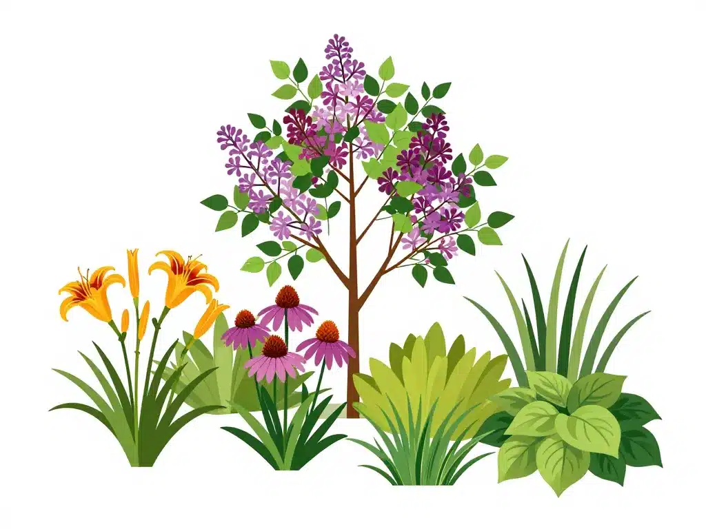 Lilas du Japon dans une composition jardin ornemental