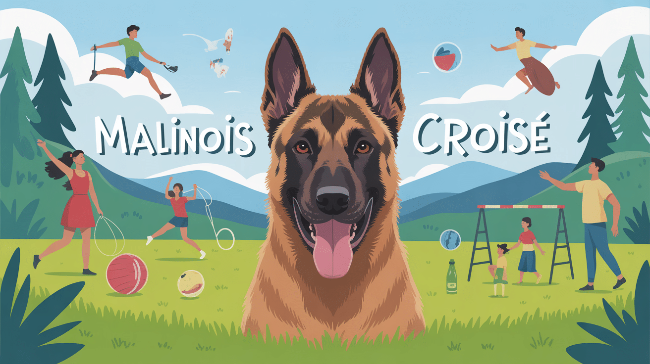 Malinois croisé athlétique en famille et nature