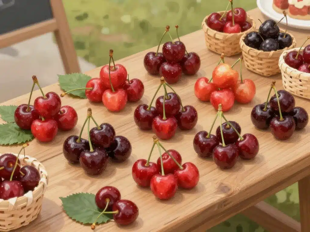 Diversité variétés cerise sur table