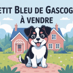 petit bleu de gascogne à vendre chiot heureux devant maison
