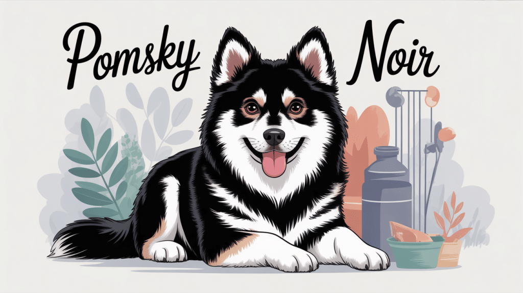 pomsky noir élégant posé fond famille