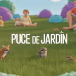 image puce de jardin dans pelouse avec famille et animaux