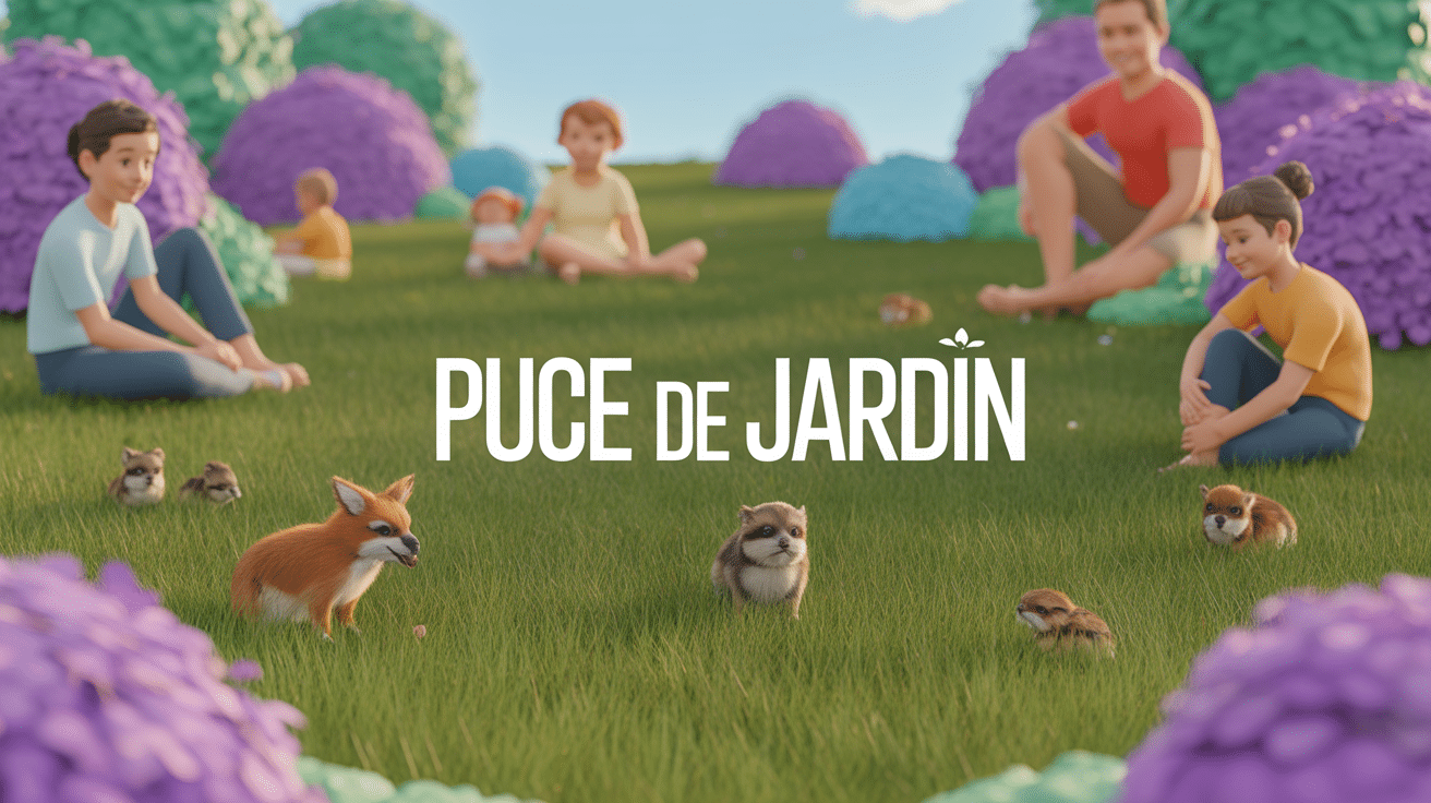 image puce de jardin dans pelouse avec famille et animaux