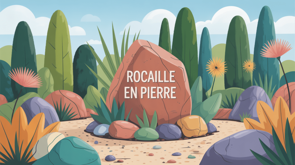 vue globale rocaille en pierre plantes et pierres