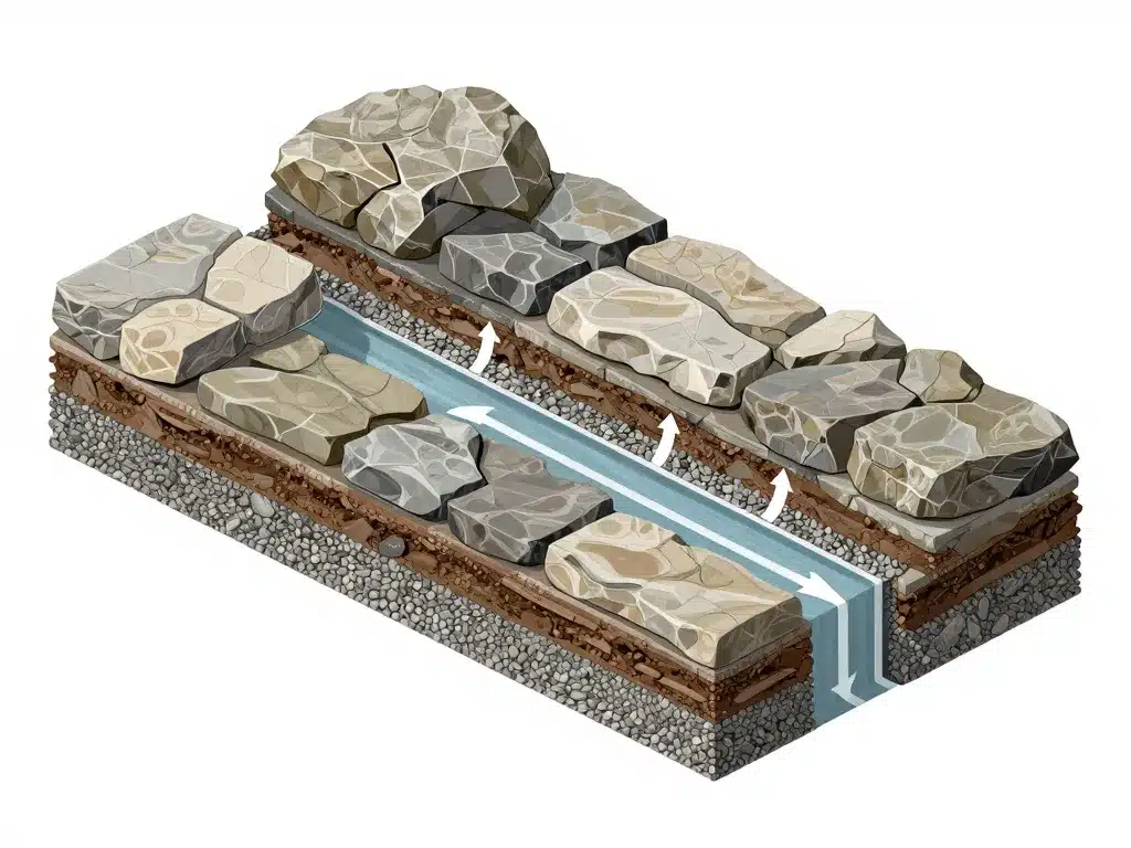 structure et drainage technique rocaille en pierre