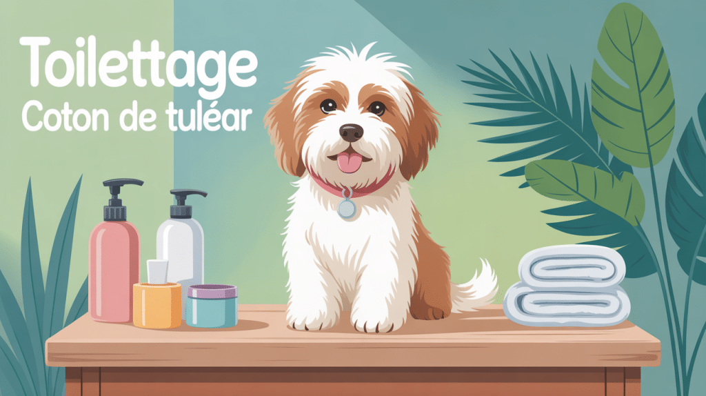 toilettage coton de Tuléar chien pelage doux sur table