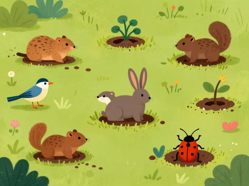 illustration trou dans le jardin sans monticule animaux et indices