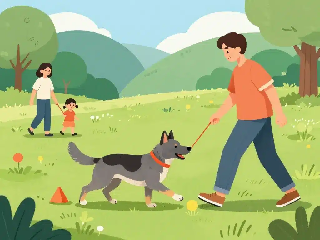 Berger gris en activité avec sa famille