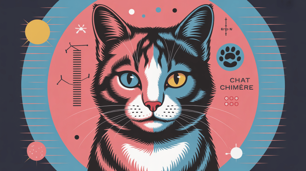 Illustration centrale chat chimère au visage bicolore