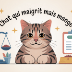 chat qui maigrit mais mange mangeant sa gamelle illustration santé