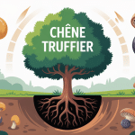 Chêne truffier combien de temps avant production truffes illustration vectorielle racines et truffes