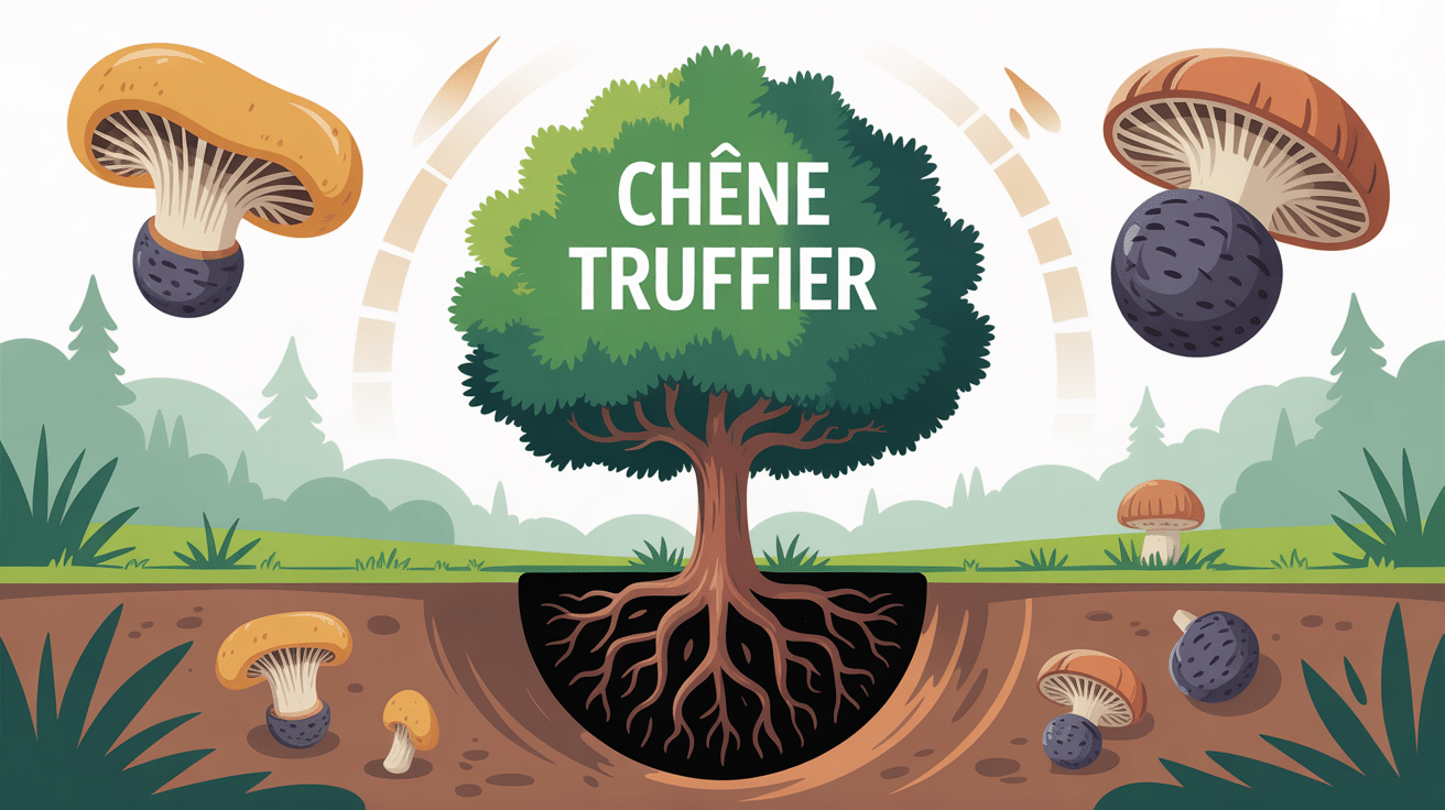 Chêne truffier combien de temps avant production truffes illustration vectorielle racines et truffes