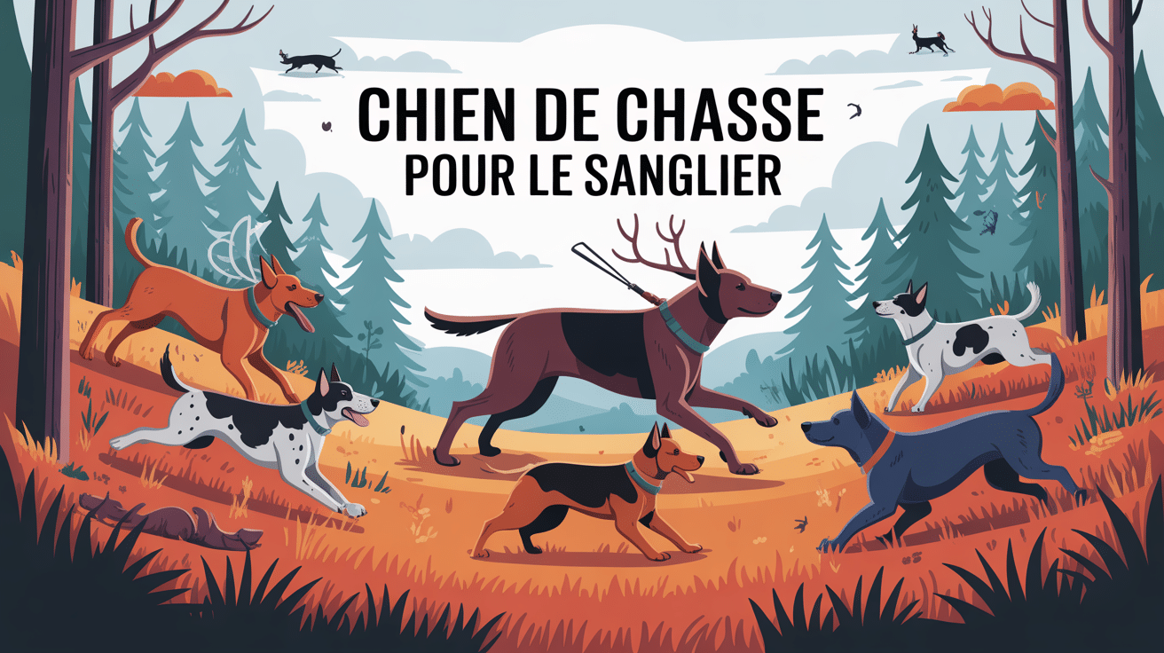 Illustration chiens de chasse pour le sanglier en action forêt