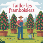 comment et quand tailler les framboisiers illustration jardinier printemps
