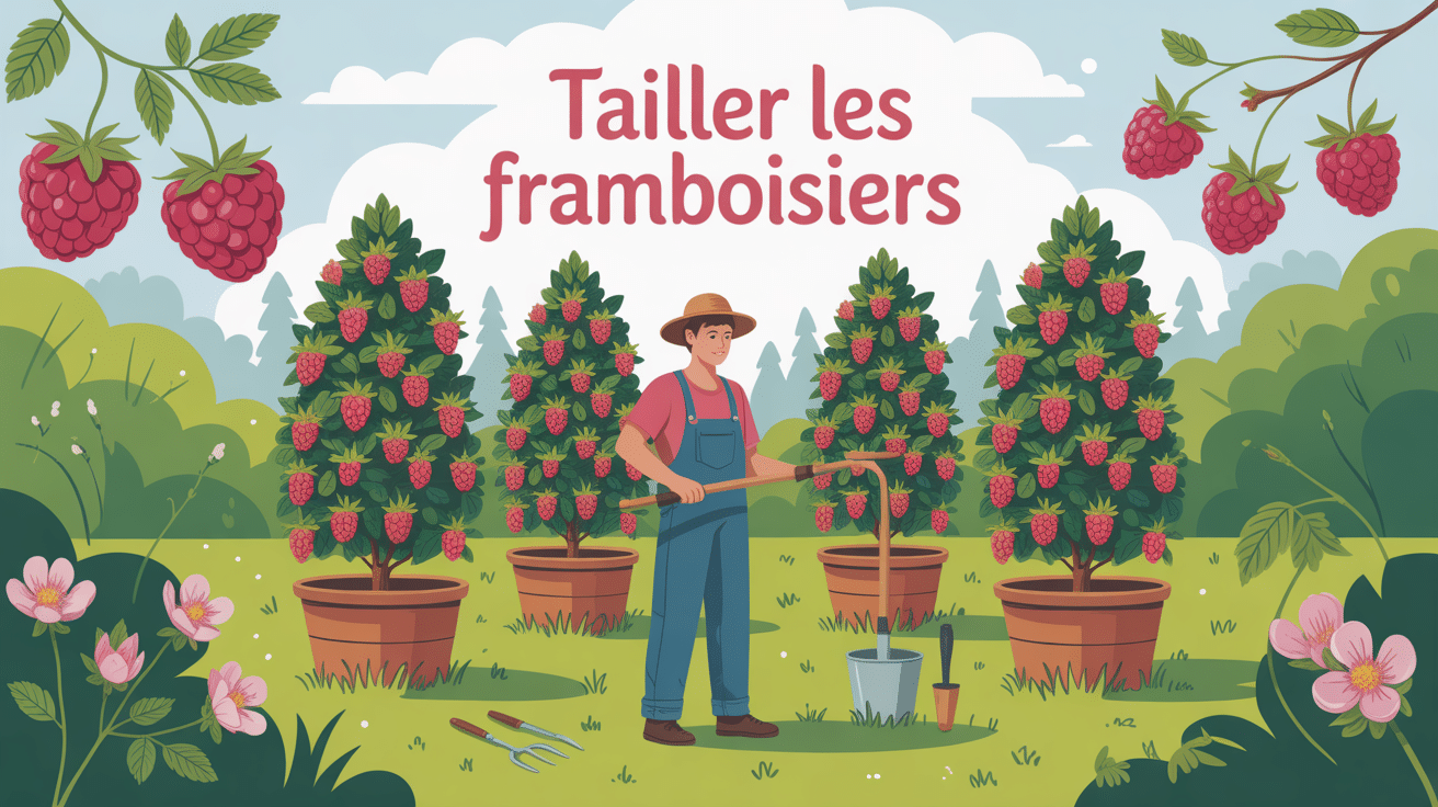 comment et quand tailler les framboisiers illustration jardinier printemps