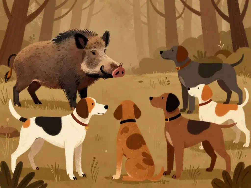 Chiens de chasse pour le sanglier face au sanglier forêt