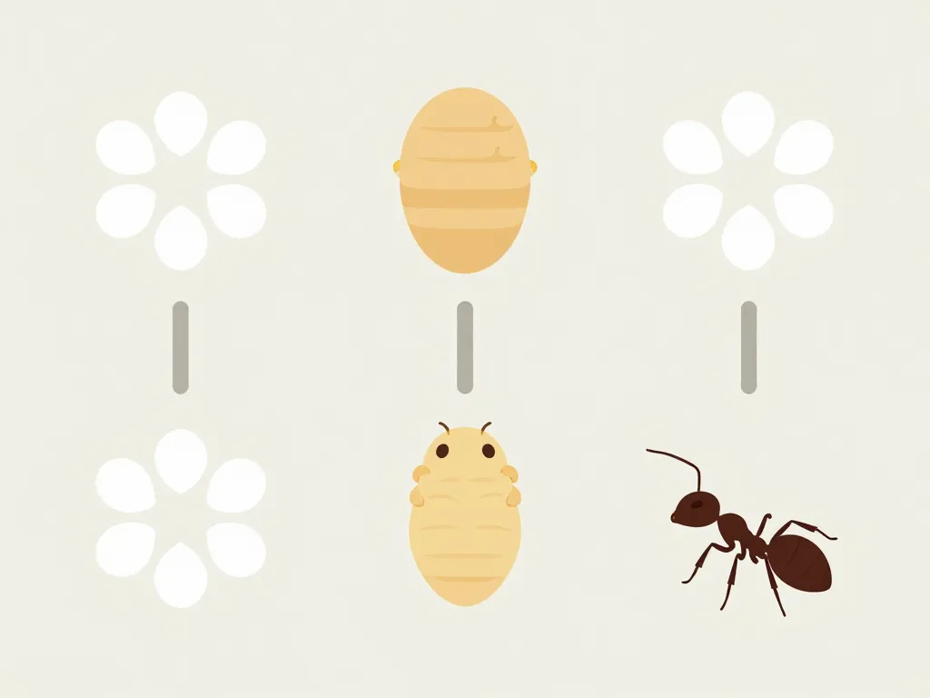 Diagramme stades de fourmis oeufs larves nymphes