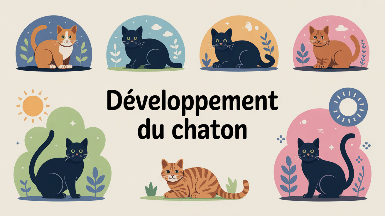 Illustration centrale du développement chaton semaine par semaine, étapes clés