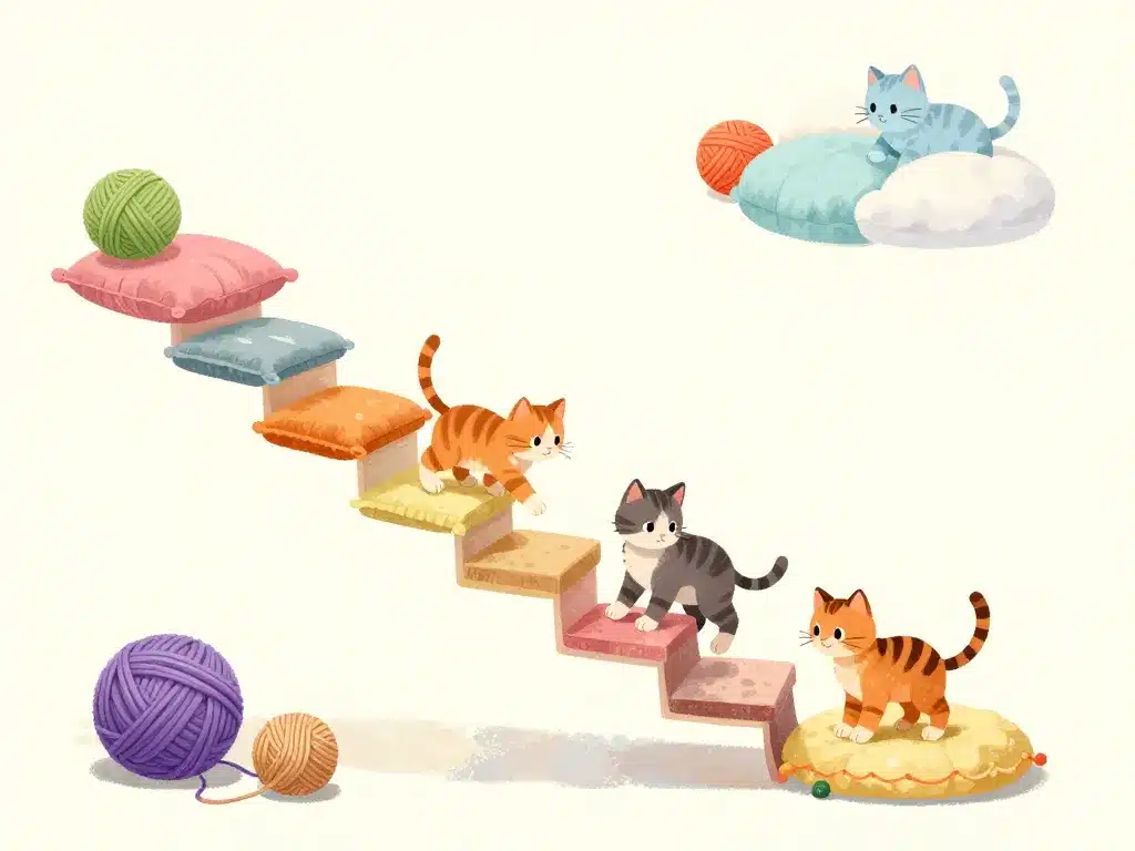 Illustration repères physiques et comportement développement chaton semaine par semaine