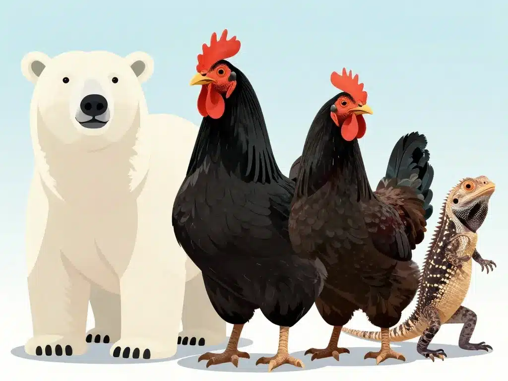 Animaux à peau noire connus ours polaire Ayam Cemani lézard