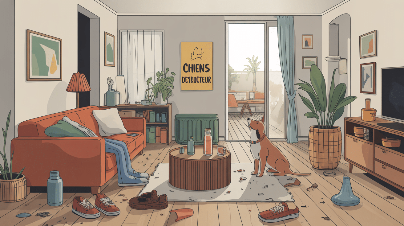 jusqu'à quel âge un chien détruit illustration salon chaos