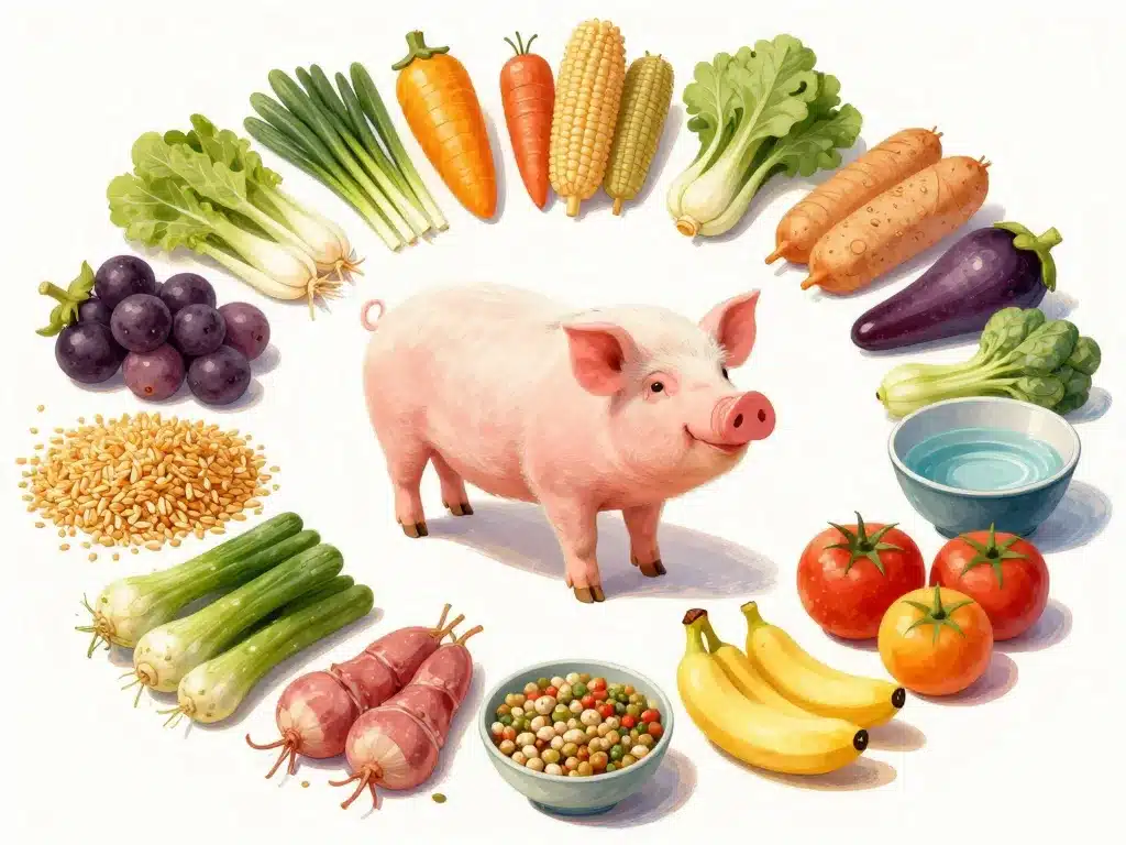 Que mange un cochon, aliments quotidiens illustrés