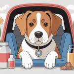 Remède de grand-mère pour chien malade en voiture, illustration vectorielle douce