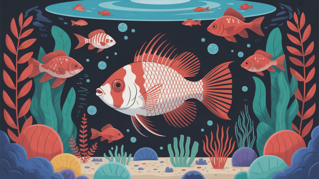 illustration moderne ryukin aquarium plantes poissons rouges