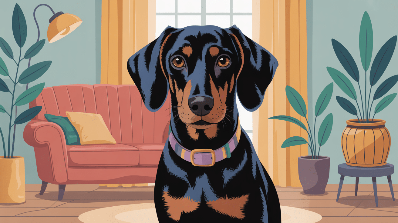 portrait artistique teckel arlequin poil ras dans un foyer chaleureux