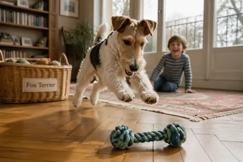 fox terrier poil dur joue salon