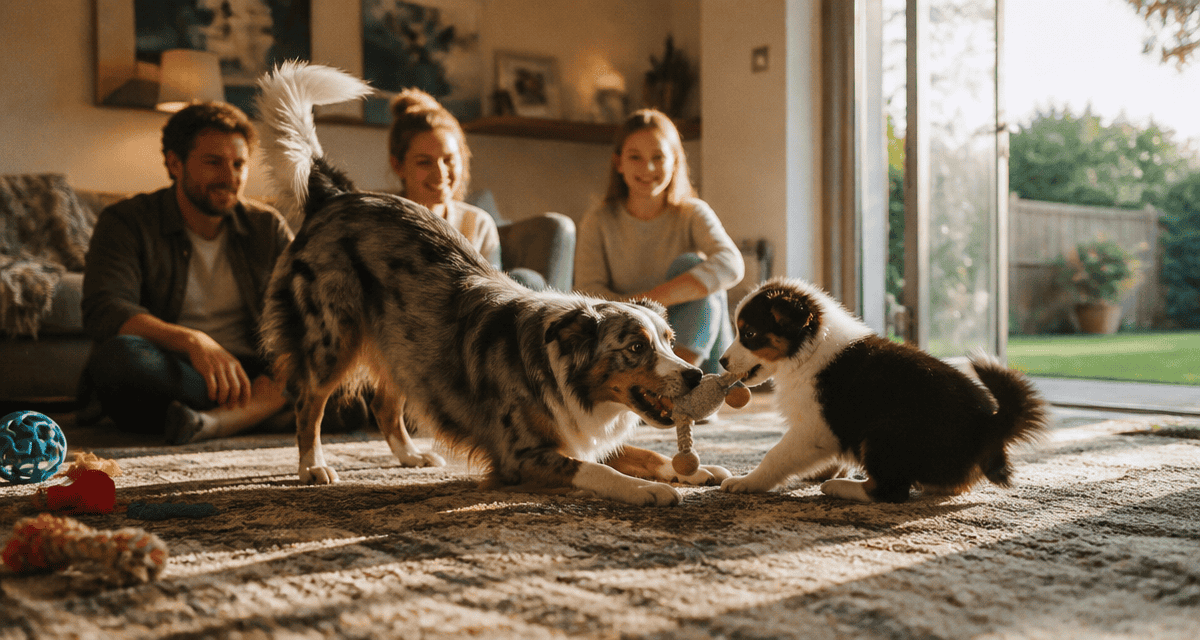 adoption berger australien chien famille jouant