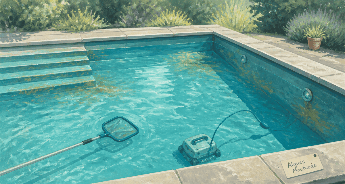 algue moutarde piscine fond jaune