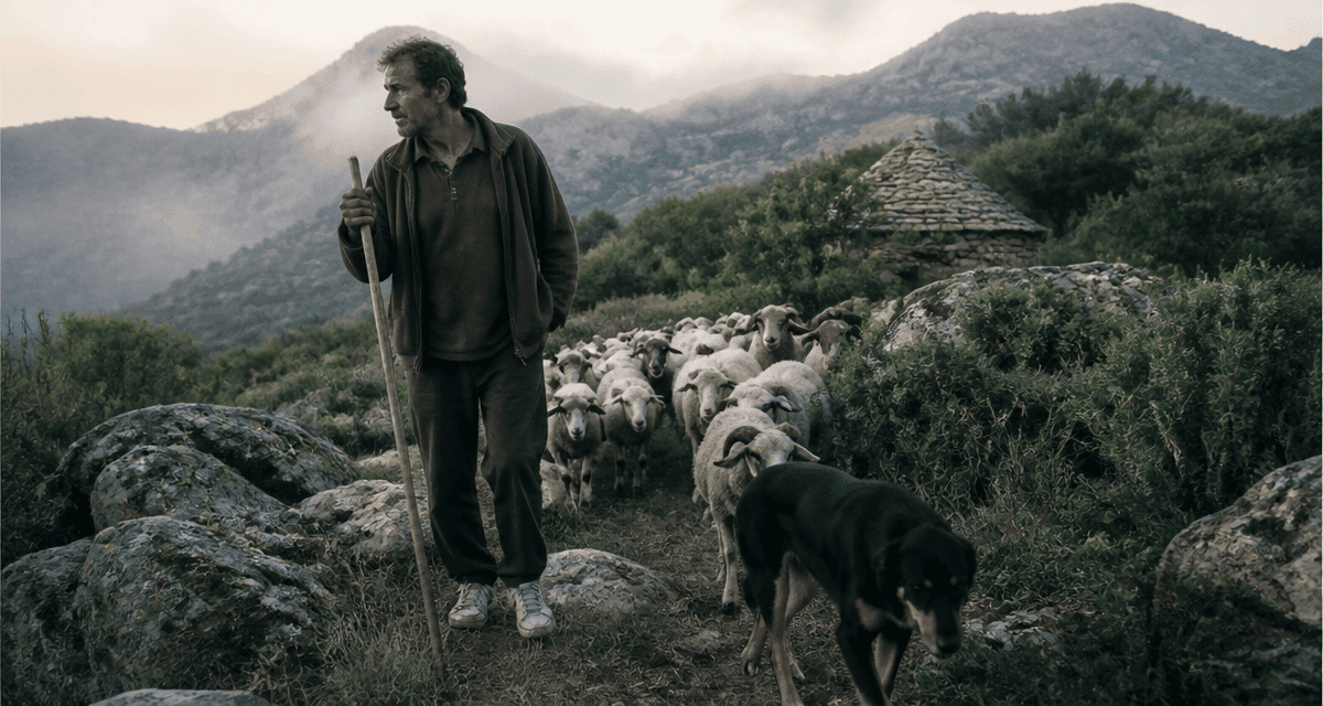 berger corse avec chien et brebis dans le maquis