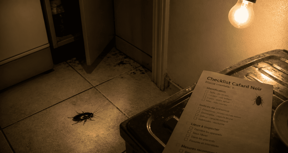 cafard noir adulte dans cuisine