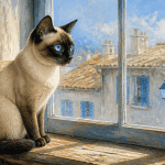 Chat au yeux bleu regardant dehors
