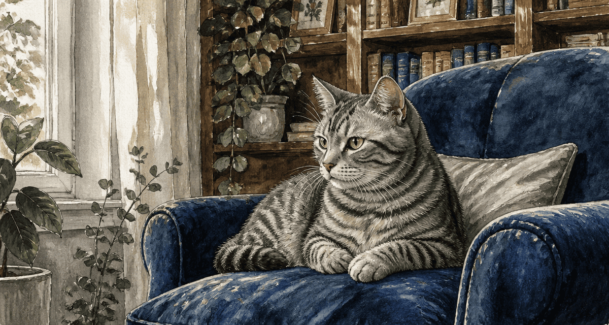 Chats gris tigrés sur fauteuil bleu