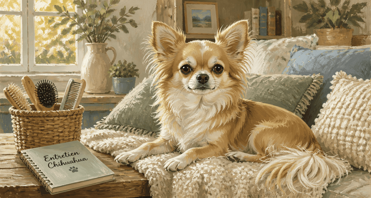 chihuahua a poile long sur plaid salon