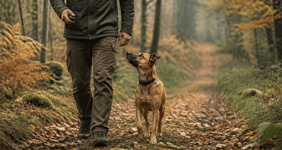 Collier de rappel chien sans laisse en forêt