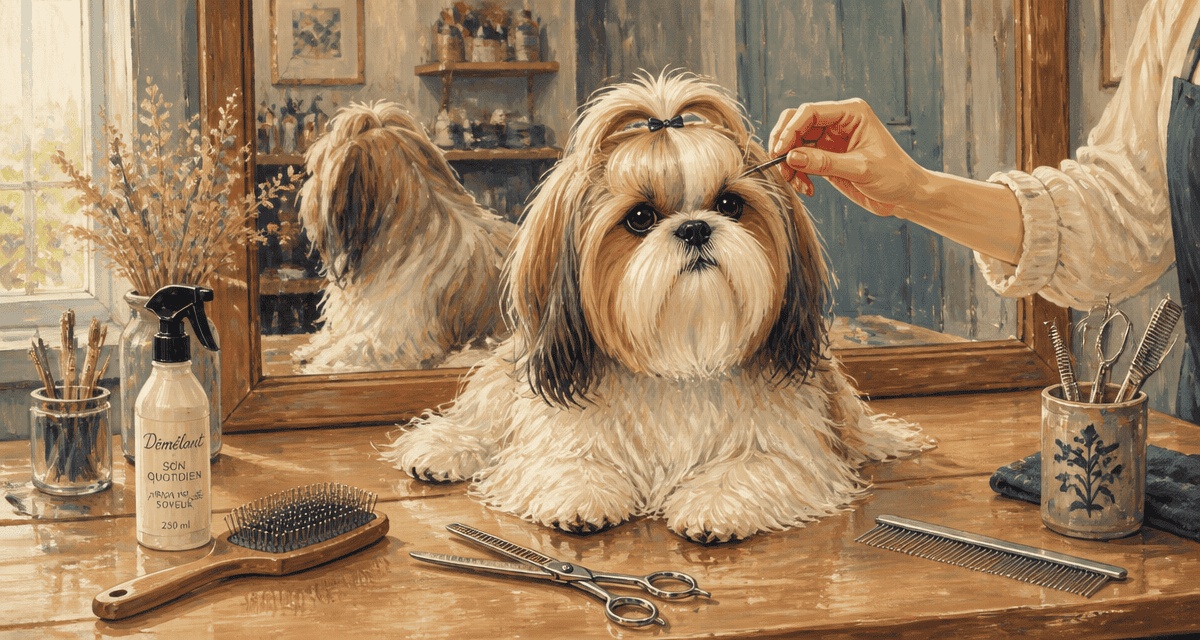 coupe pour shih tzu avec accessoires de toilettage