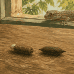 crotte de gecko sur table bois