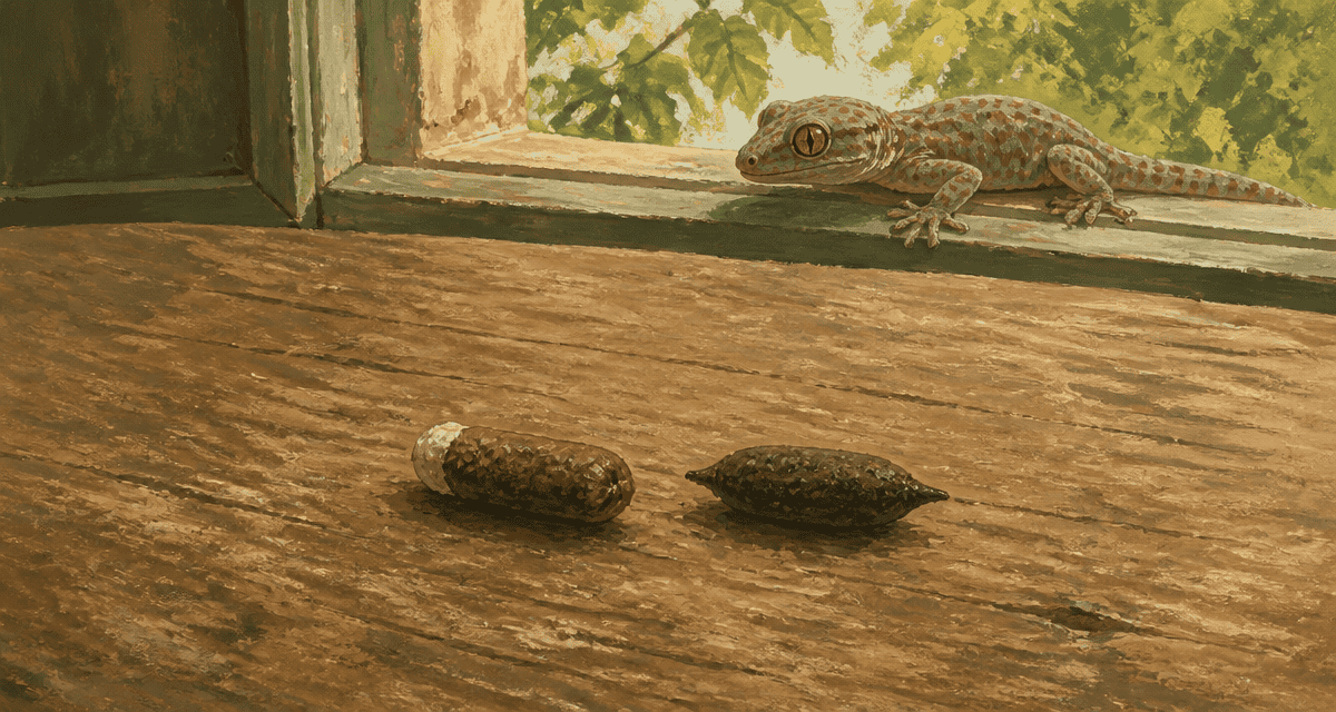 crotte de gecko sur table bois