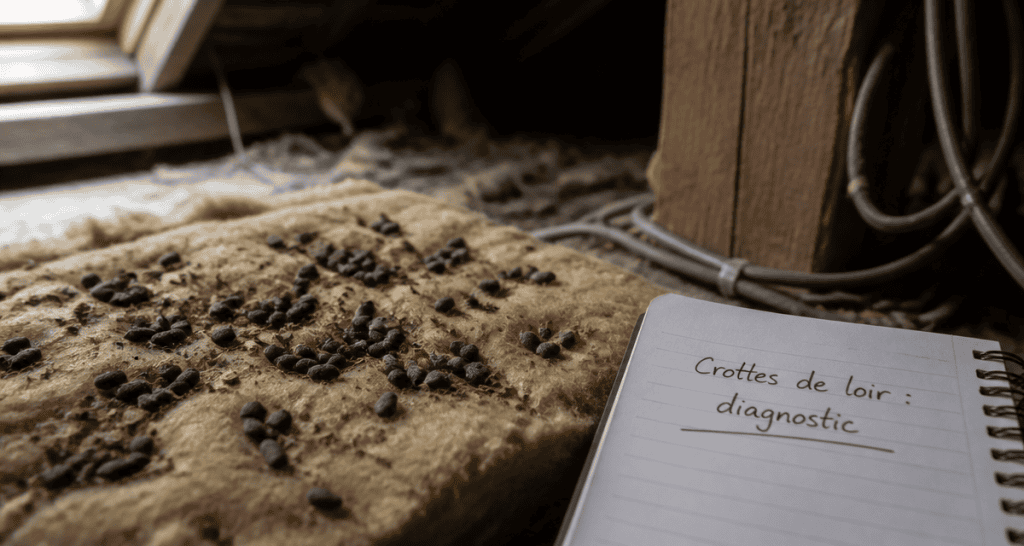 crottes de loirs sur laine de verre en grenier