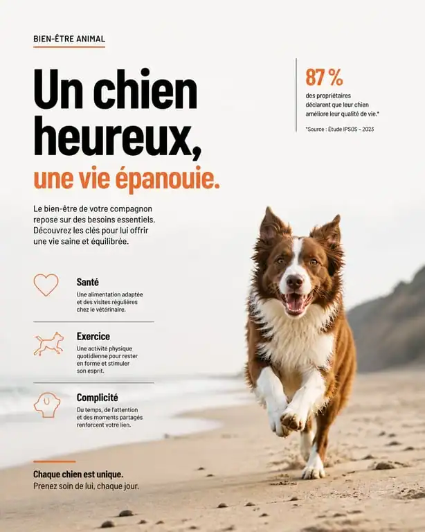 Chien heureux sur une plage autorisée aux chiens en France