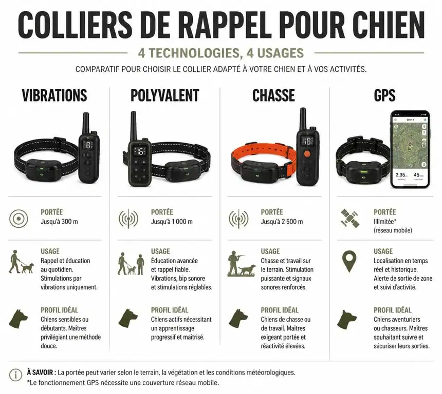Comparatif des différents types de collier de rappel pour chien : caractéristiques et usages