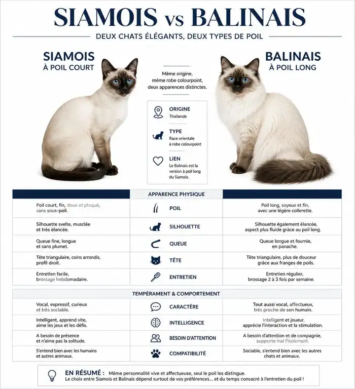 Comparatif visuel entre le chat Siamois et le chat Balinais poils long